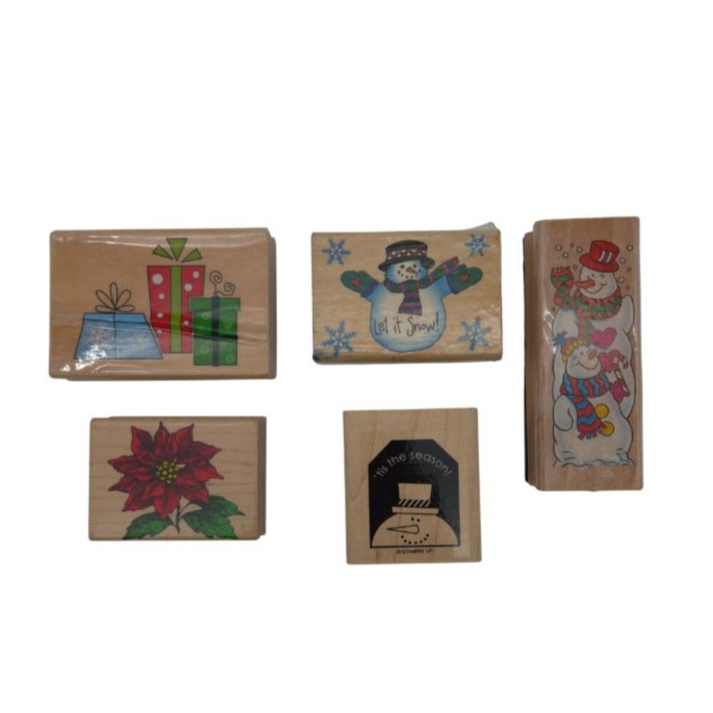 Vtg Rubber Stamp Lot Hero Arts Poinsettia Stampin Up Ames Snowman Holiday Craft
